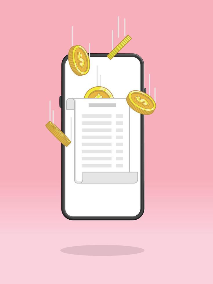 Smartphone Invoice Coins Falling from Above vector