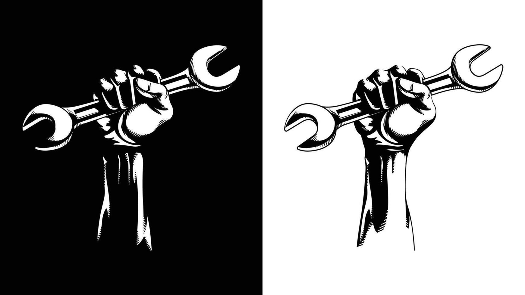 Silhouette Fist Raised Wrench Garage Spanner vector
