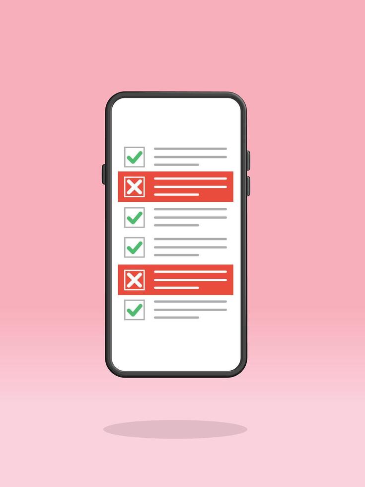 Smartphone Checklist Highlighted Crossed Failed Tasks vector