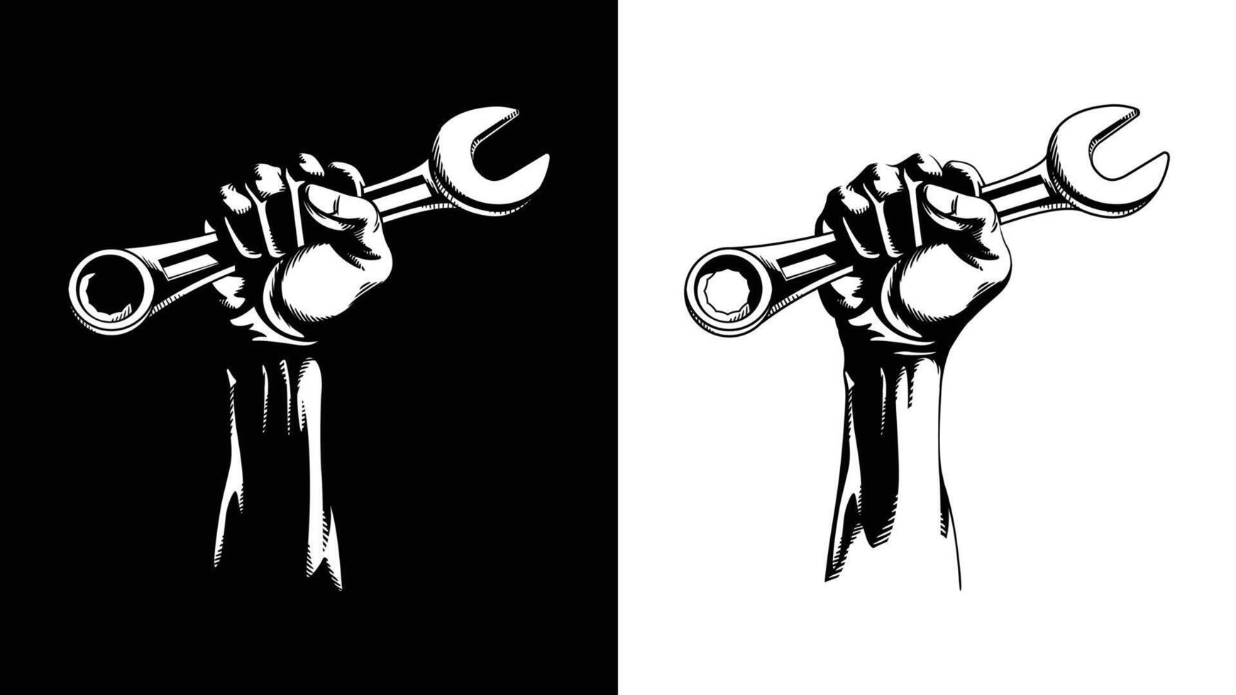 Silhouette Fist Raised Wrench Ratchet Spanner vector