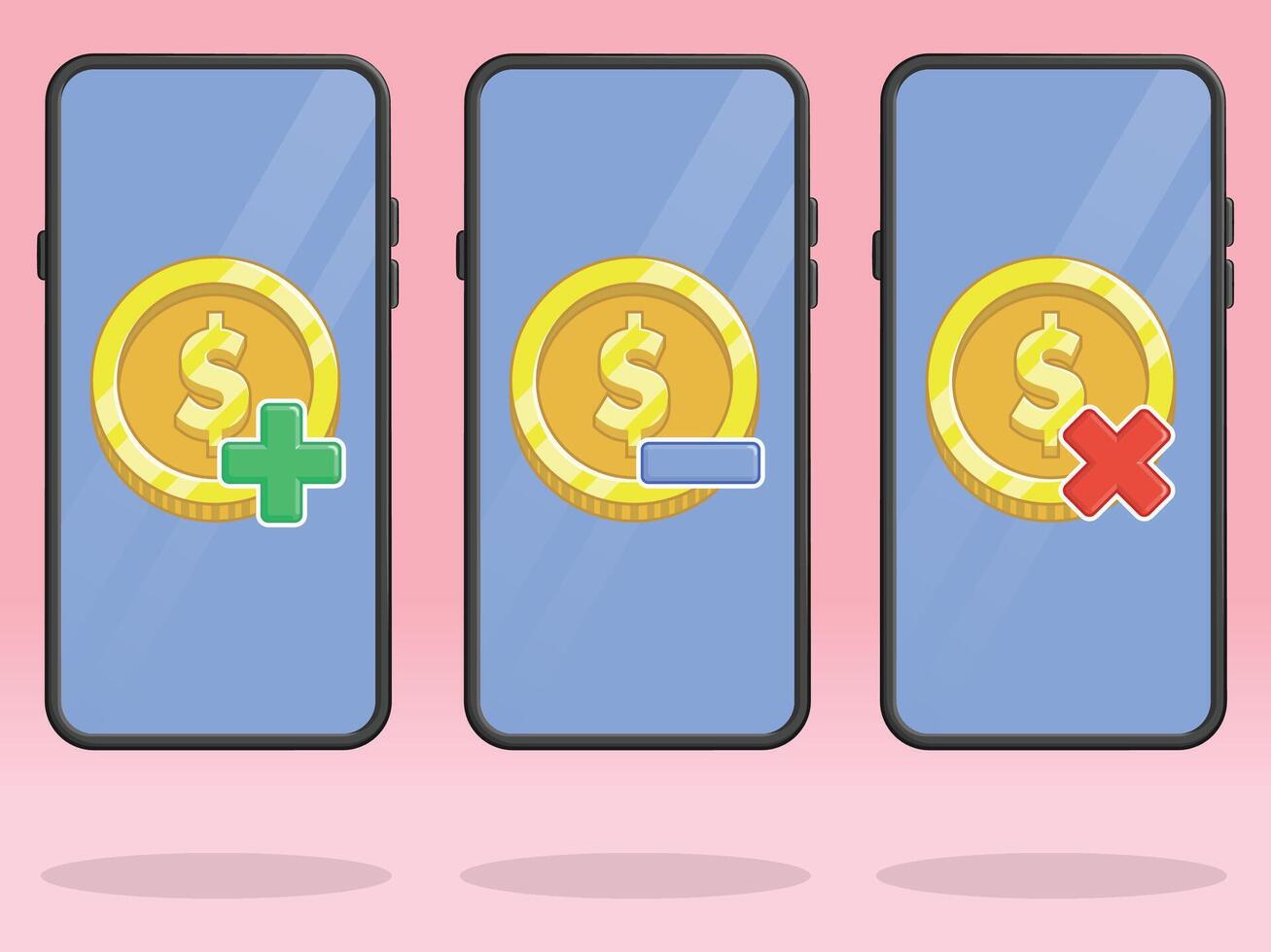 Smartphone Coin Addition Substraction Multiply Sign vector