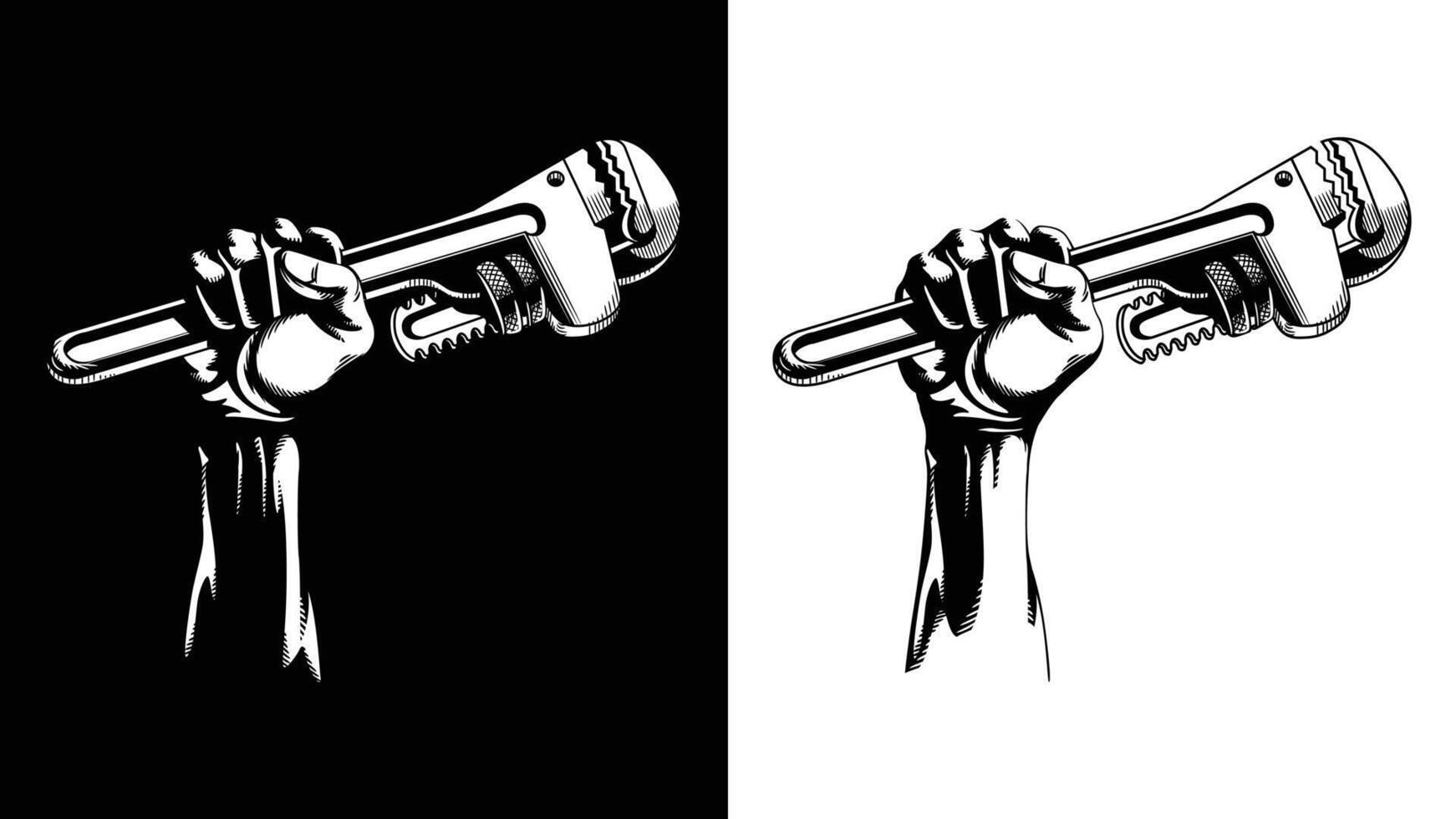 Silhouette Fist Raised Wrench Pipe Spanner vector