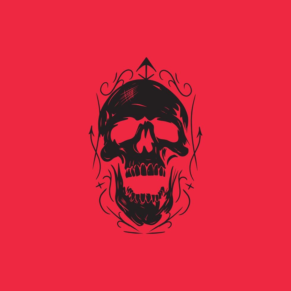 Black Skull Sketch Red Background Design vector