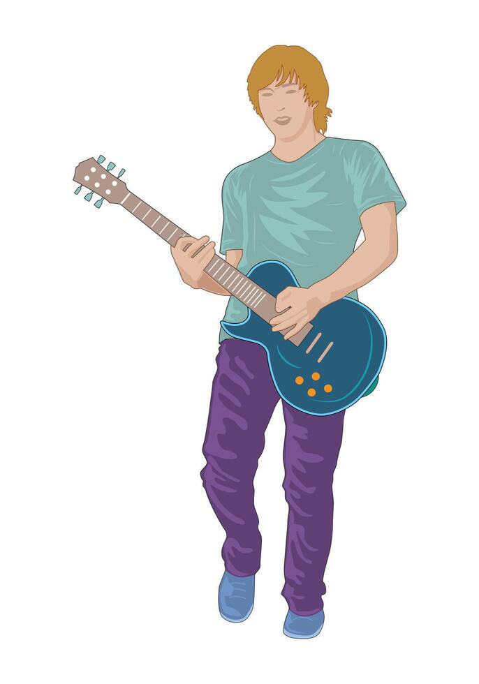 Sketch guitarist electric rocker illustration for design elements. Isolated on white. vector