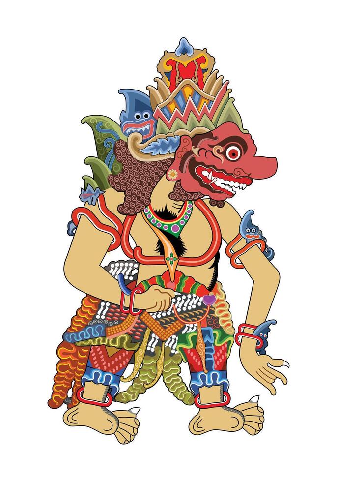 Kumbakarna wayang shadow puppet javanese traditional drama performance stage. Illustration. vector