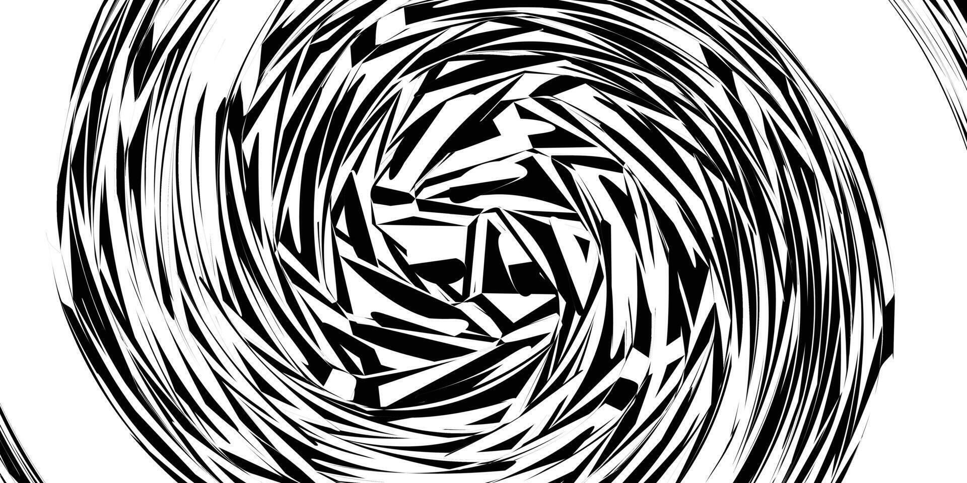Abstract wavy circular in black and white illustration. vector