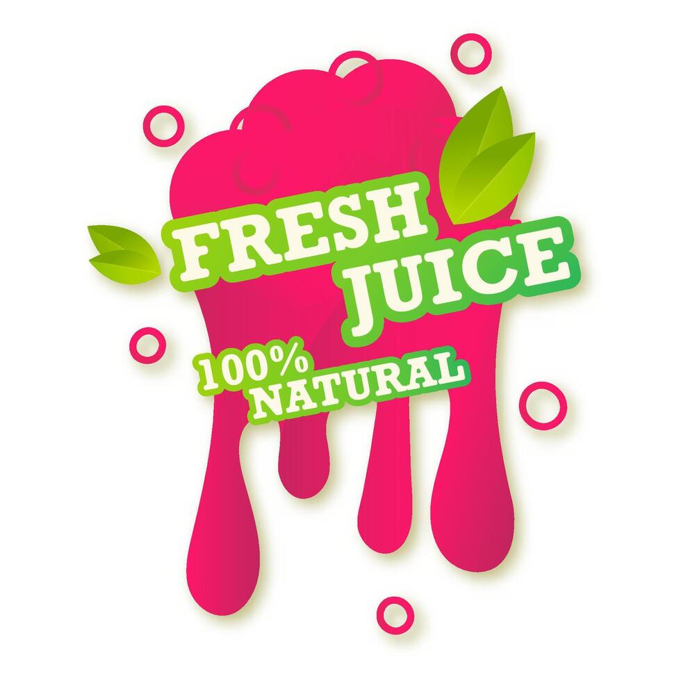 Juice fresh fruit label icon. Natural juicy raspberry drop. Raspberry healthy juice design sticker. vector