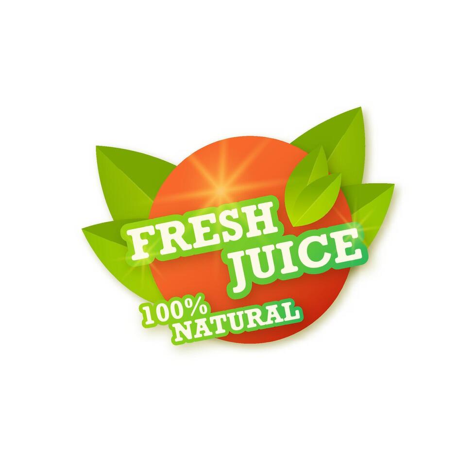 Juice fresh fruit label icon concept. Strawberry healthy juice sticker. Juicy drops and green leaves. vector