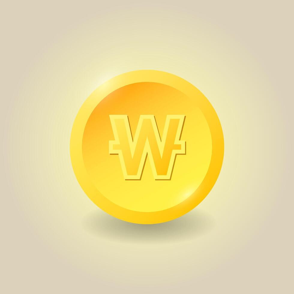 Gold coin. South Korean Won coin. Finance concept. illustration. For websites and mobile app, infographics. vector