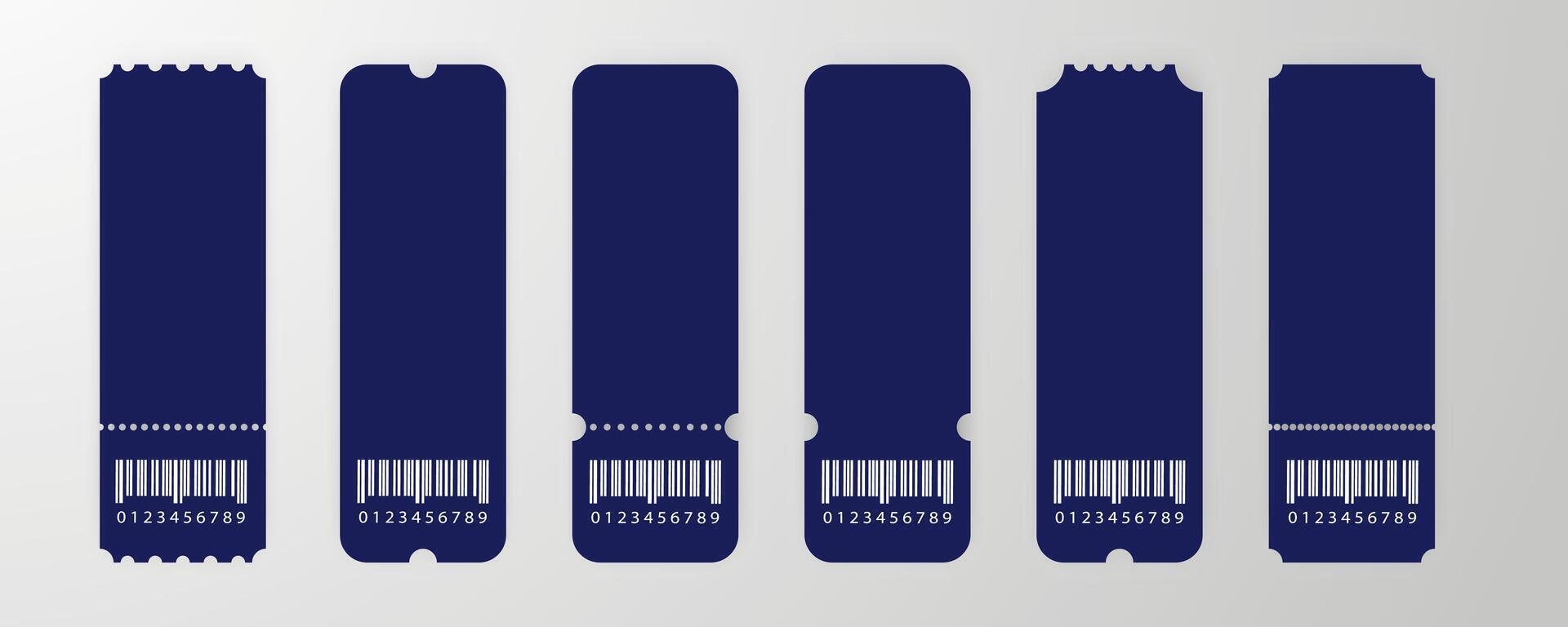 Ticket template. A set of tickets. Collection of templates of vintage tickets. Tickets with barcode. vector