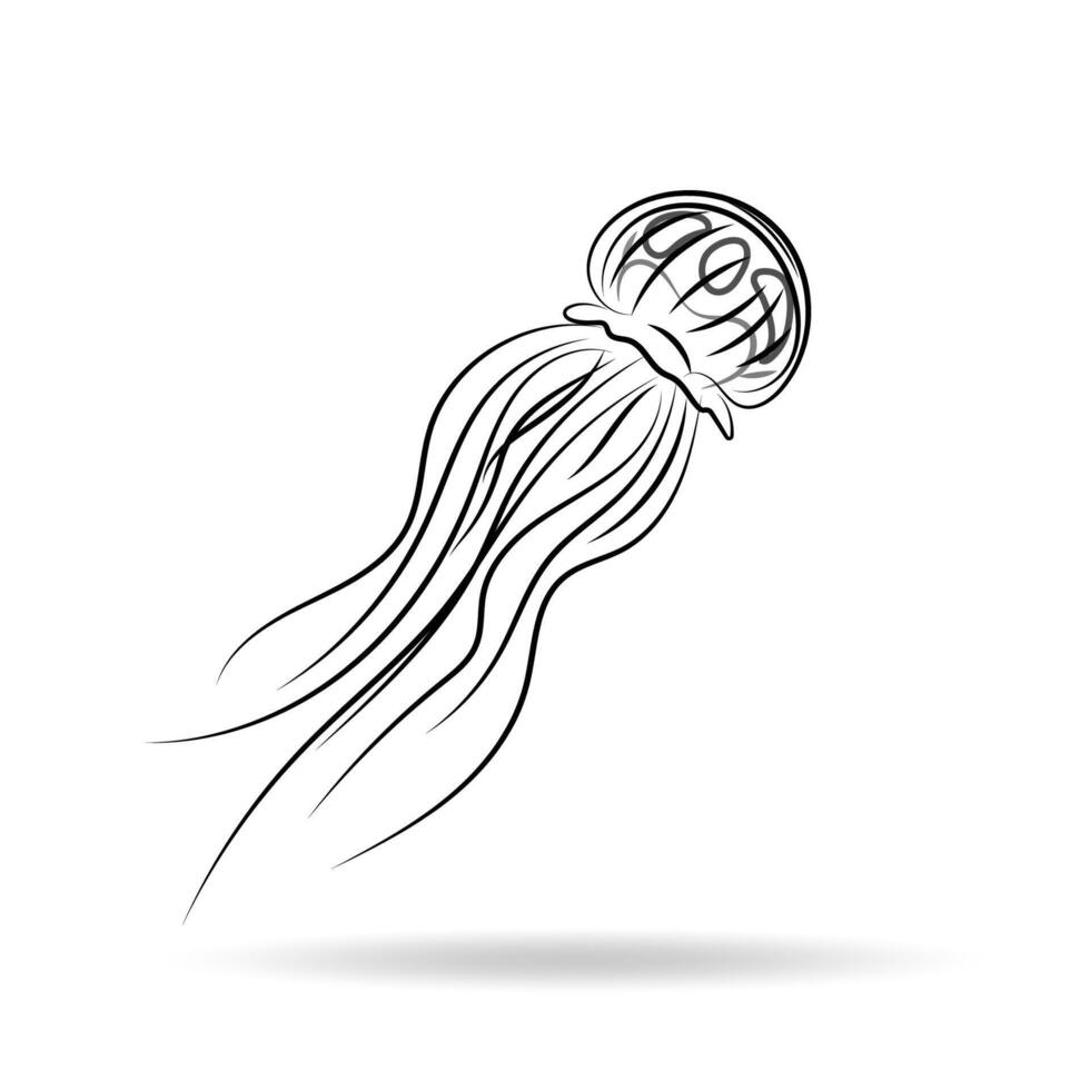 Contour design black color jellyfish medusa. Suitable as an icon, silhouette for ready-made marine illustrations vector