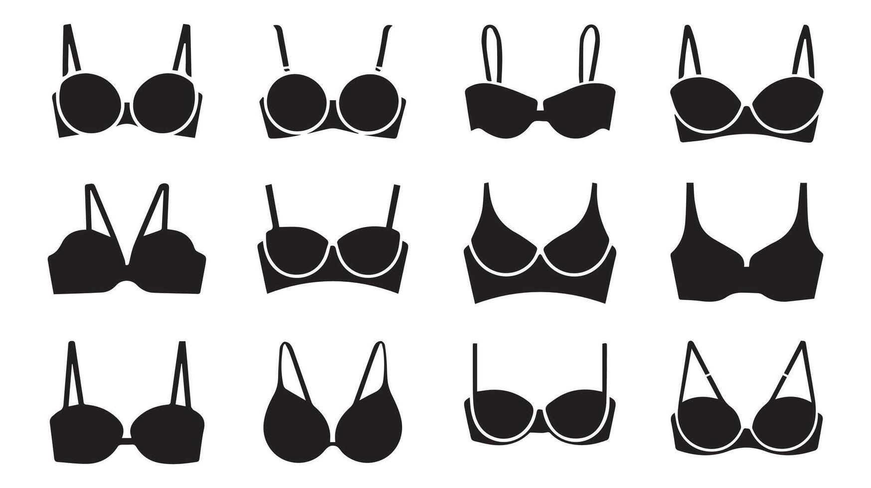 a collection of black Underwear Bra with a white background vector