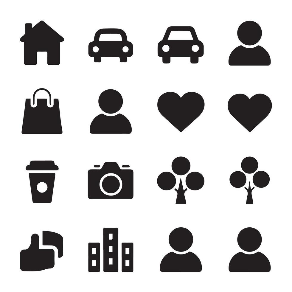 A silhouette image of a Black Filled Icons Set with a white background vector