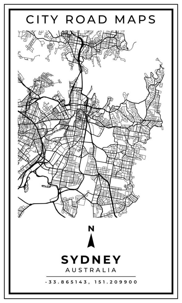 Monochrome Line Art Street Map of Sydney City of Australia, Illustration and home decoration vector
