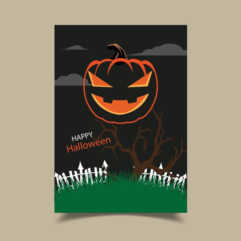 Halloween Background with Pumpkin Illustration and Spooky Tree vector