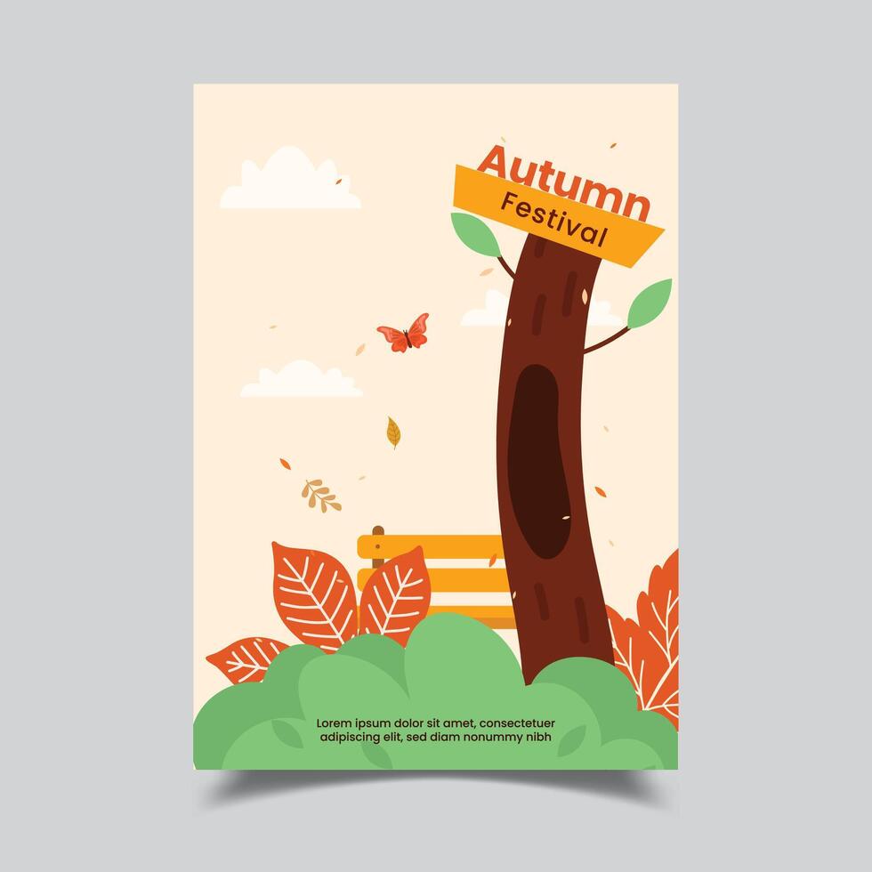 Flat vertical poster template for autumn celebration with illustration vector