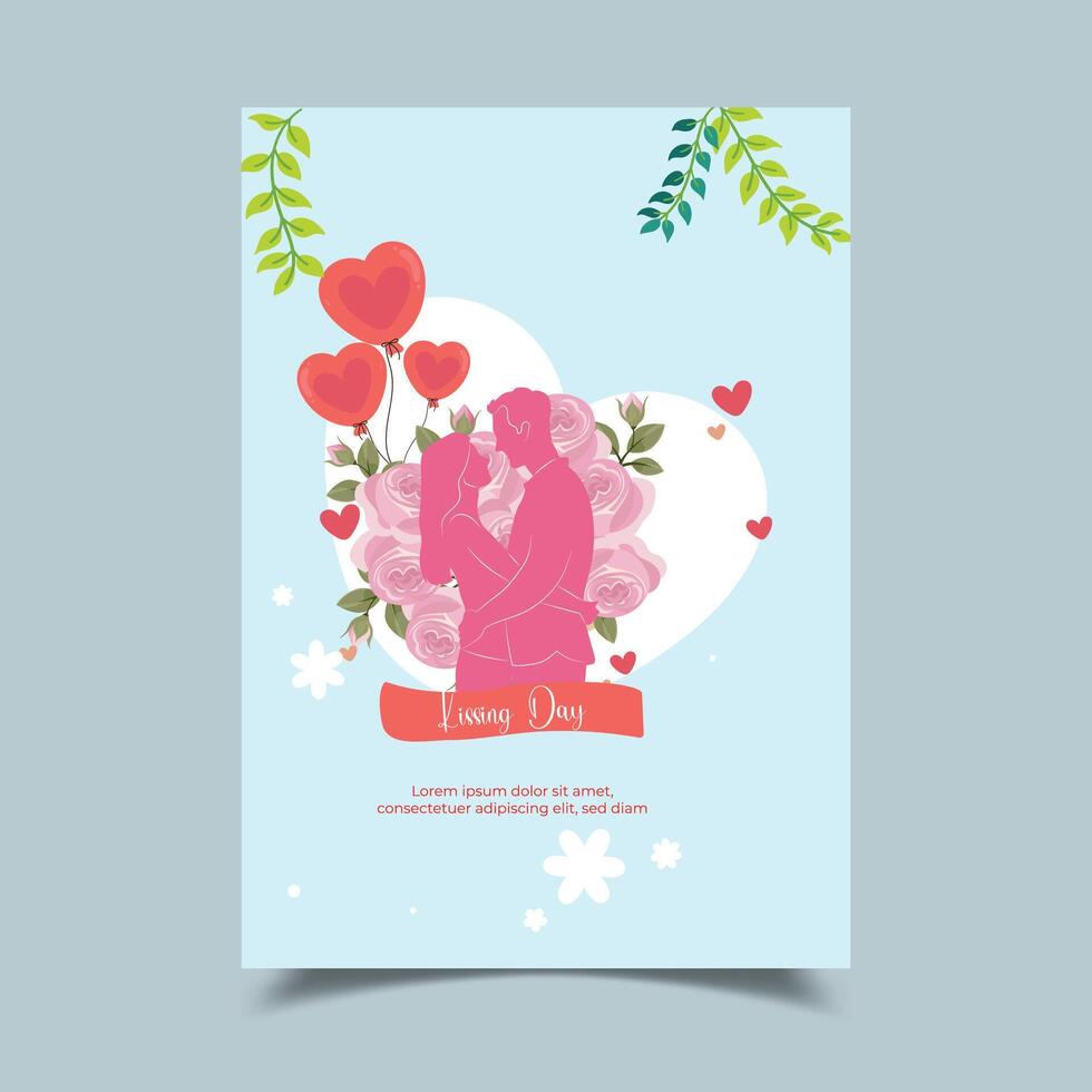Kissing Day Celebration With Silhouette of a Romantic Couple Illustration Flyer Template vector