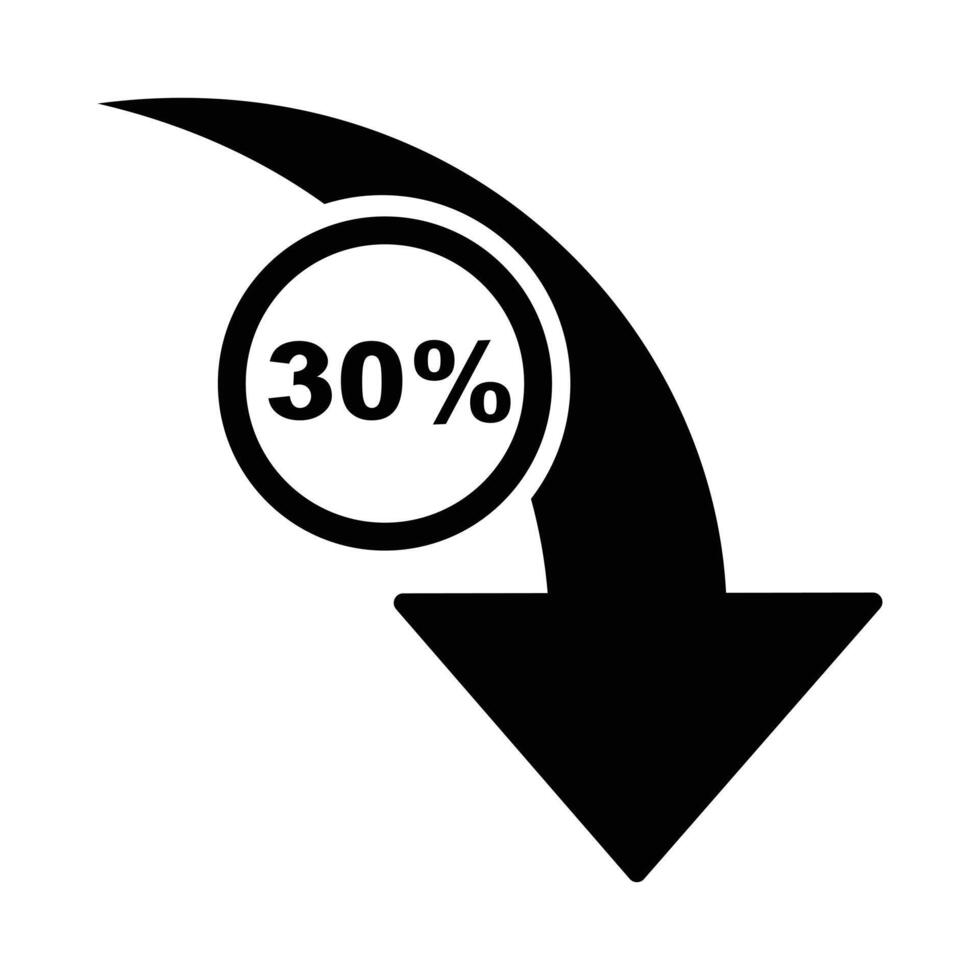 30 percent down icon black arrow with rounded vector