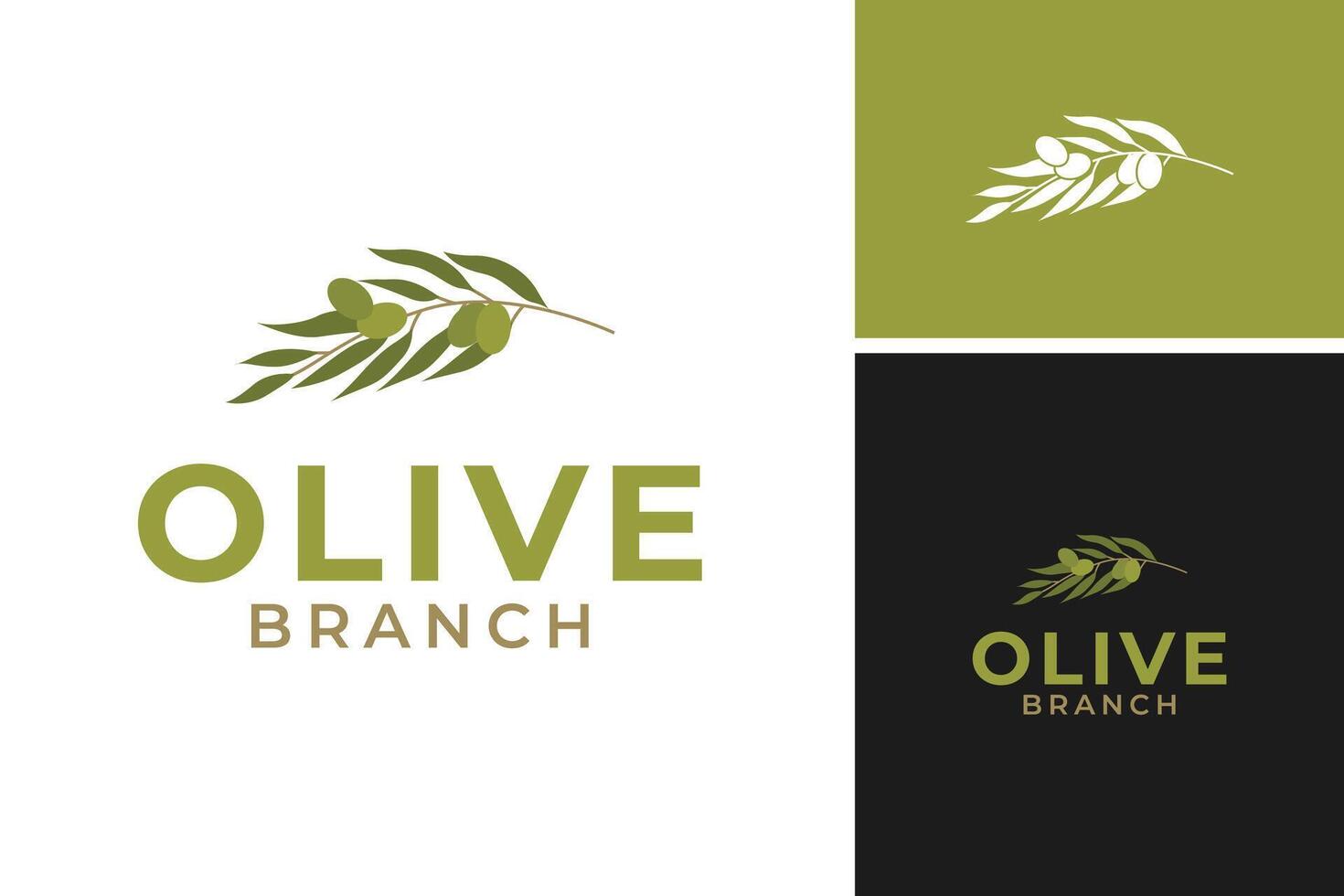 Olive branch for olive oil or plant organic natural botanical green logo design template illustration idea vector