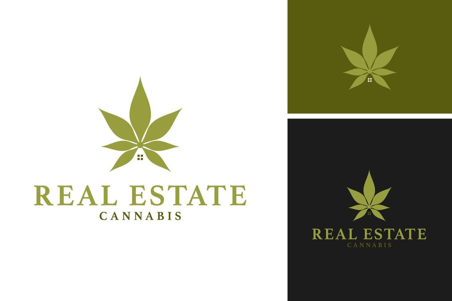 Cannabis with house icon logo design template illustration idea vector