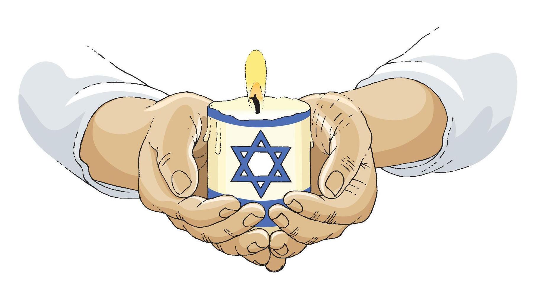 Israel flag on a candle held by hands. Israel flag on a candle held by hands on a white background vector