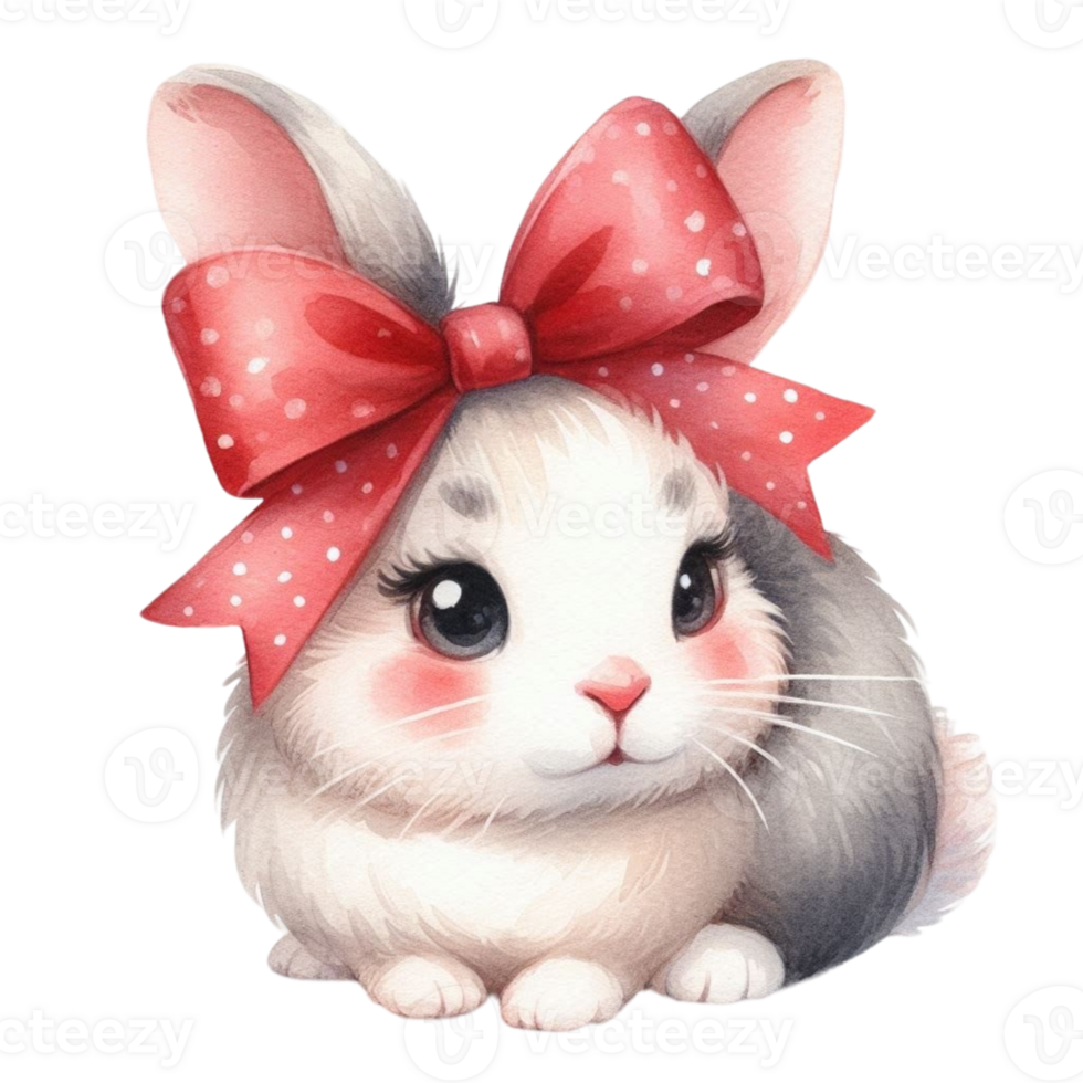 A cute little bunny with a red bow png