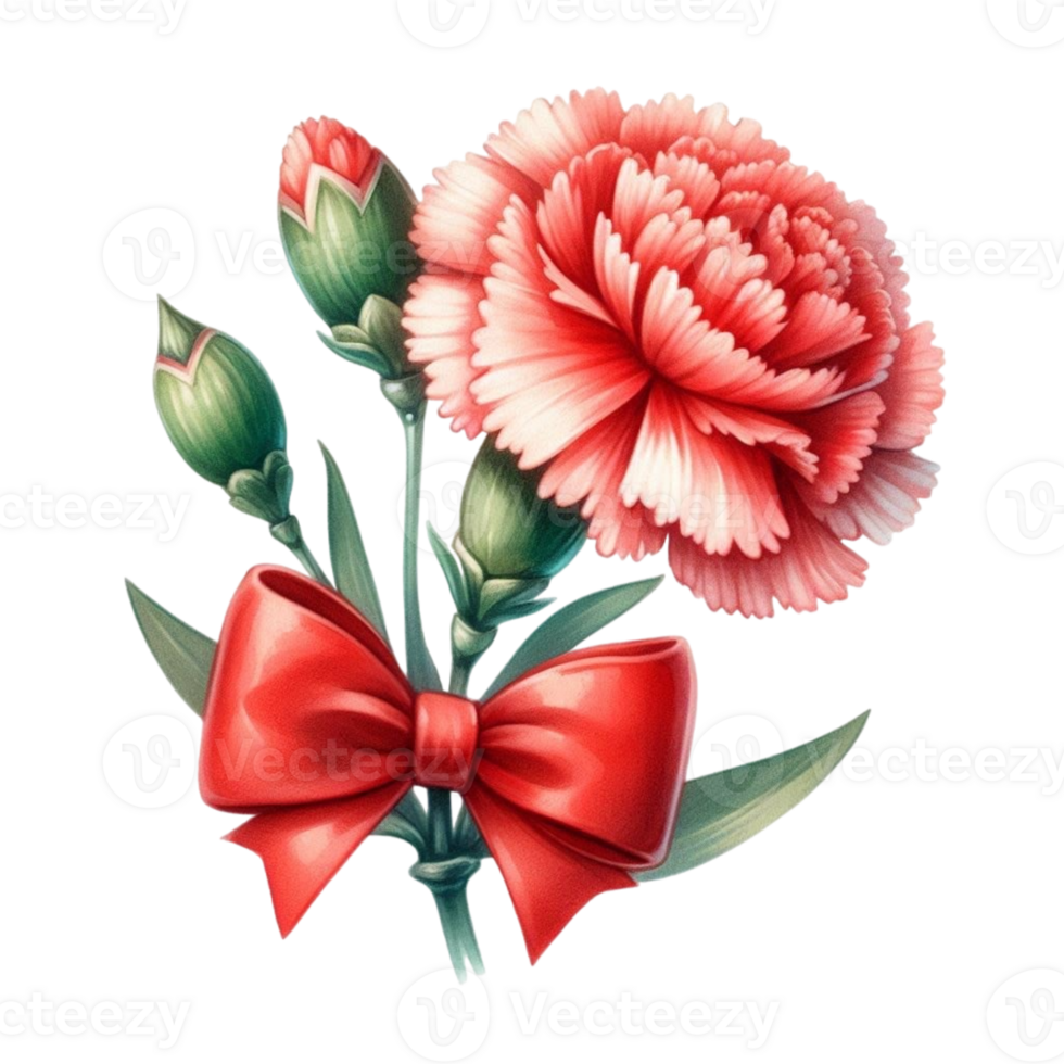 A red carnation with a bow on it png
