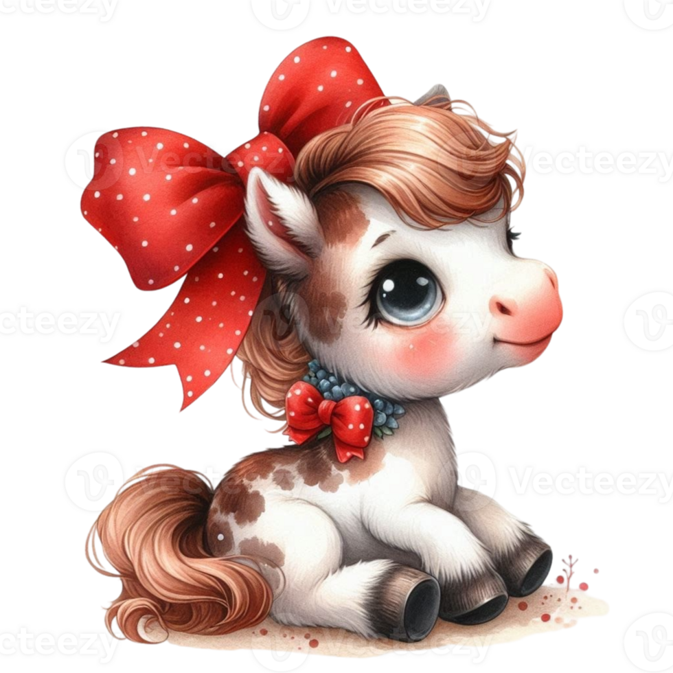 A cartoon horse with a red bow on its head png