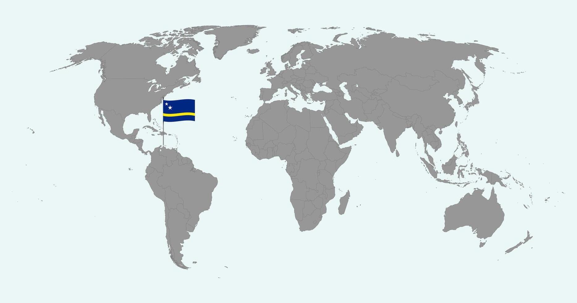 Pin map with Curacao flag on world map. illustration. vector