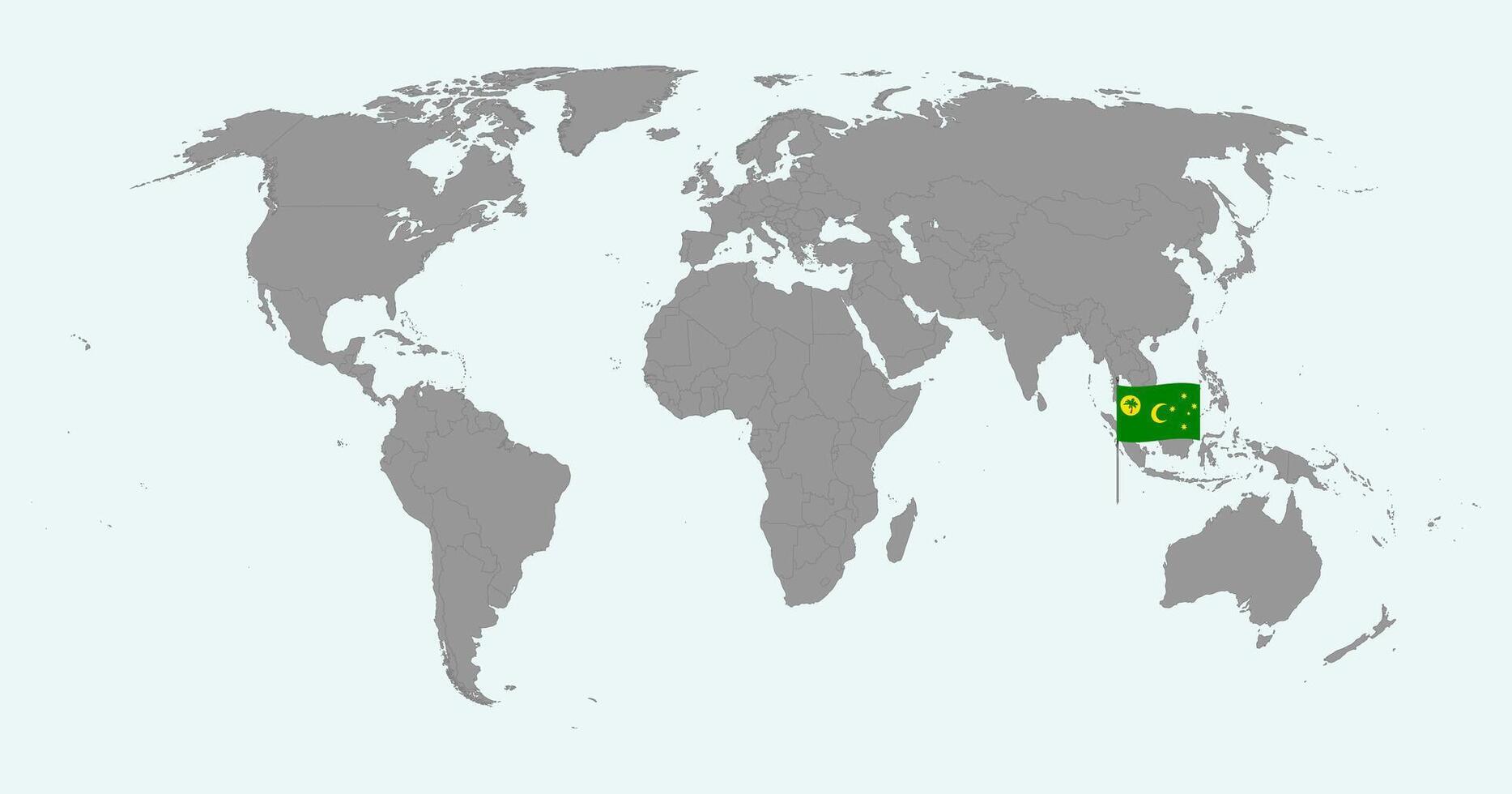 Pin map with Cocos Islands flag on world map. illustration. vector