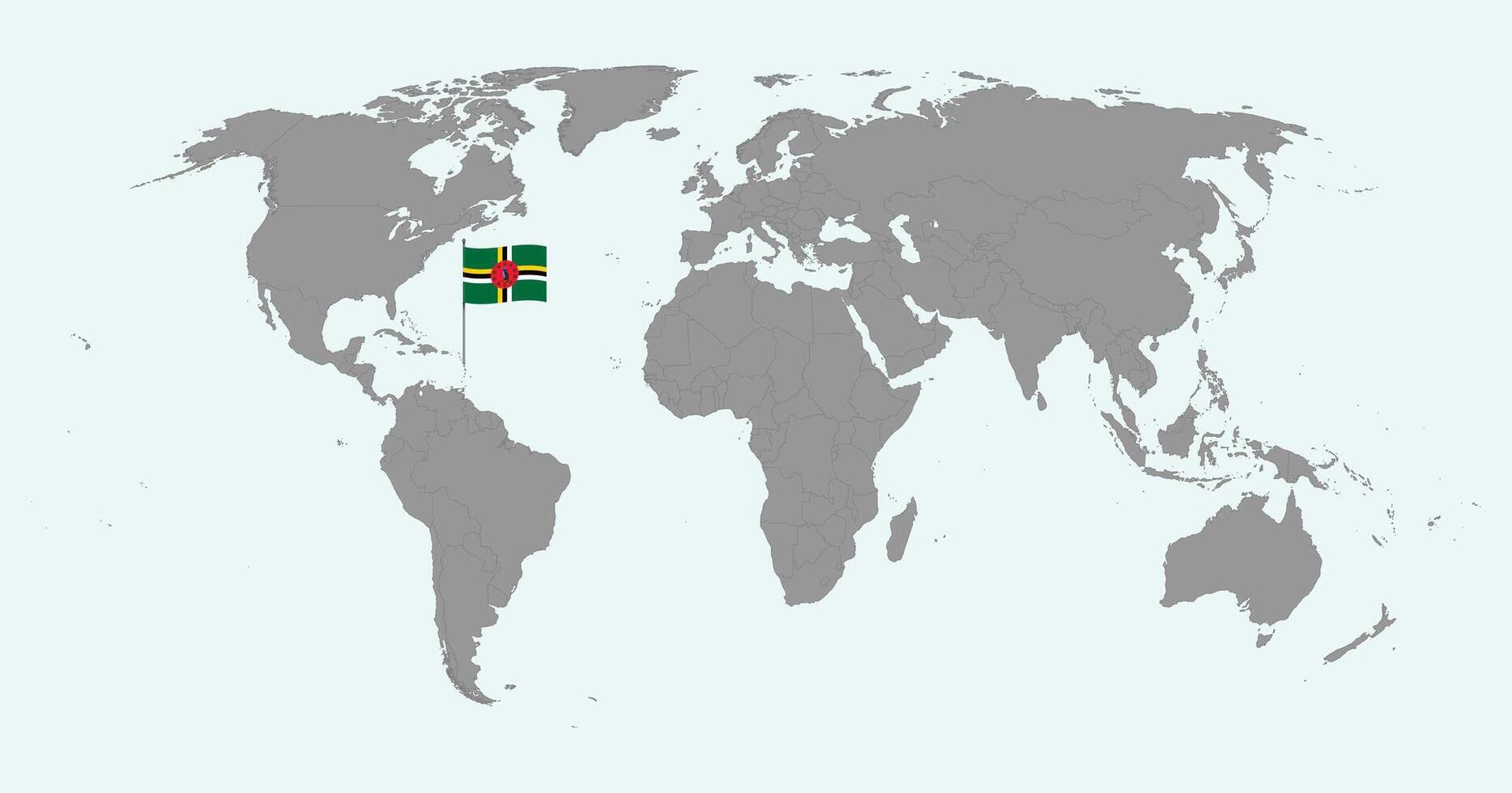 Pin map with Dominica flag on world map. illustration. vector
