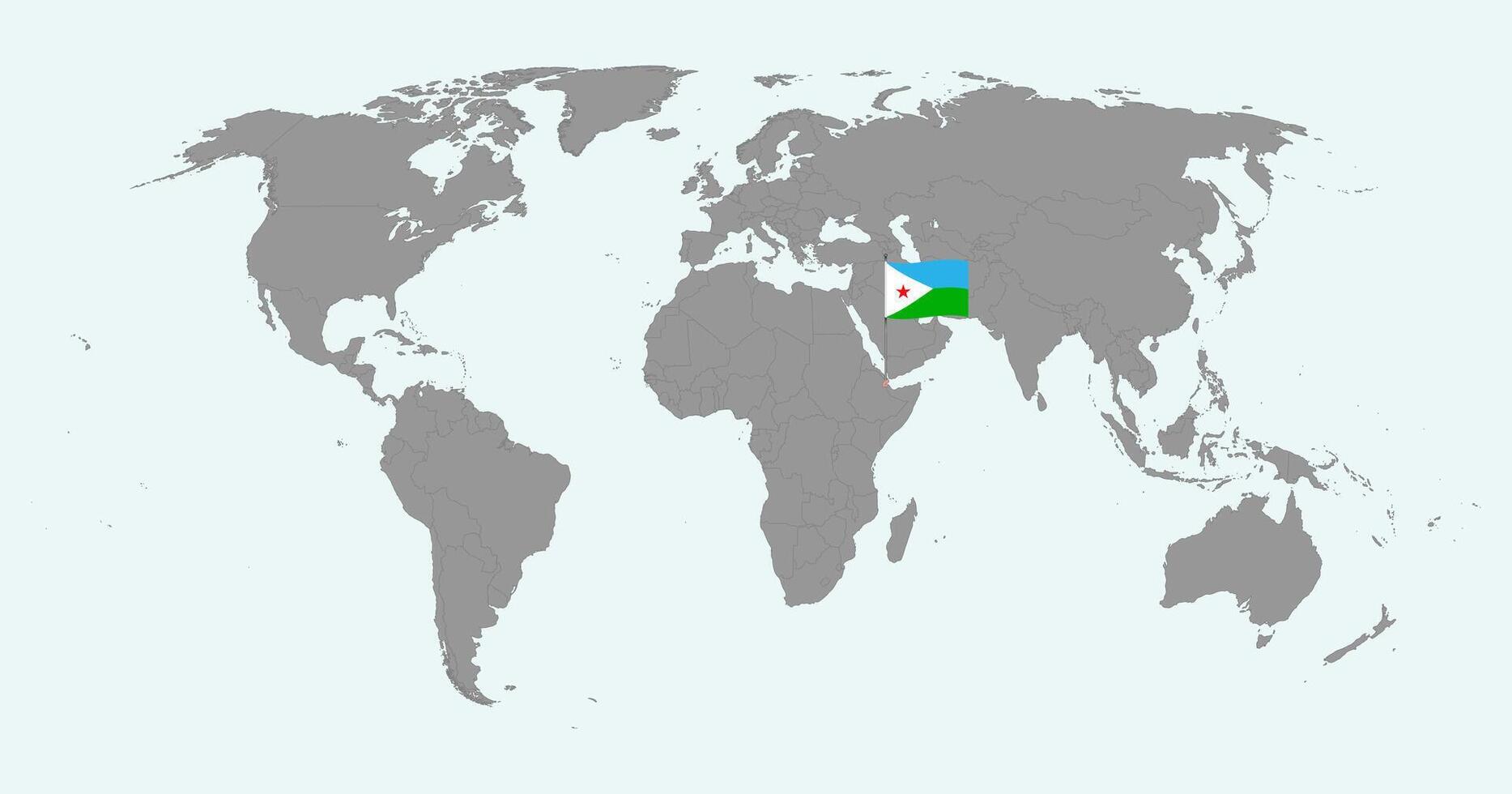 Pin map with Djibouti flag on world map. illustration. vector