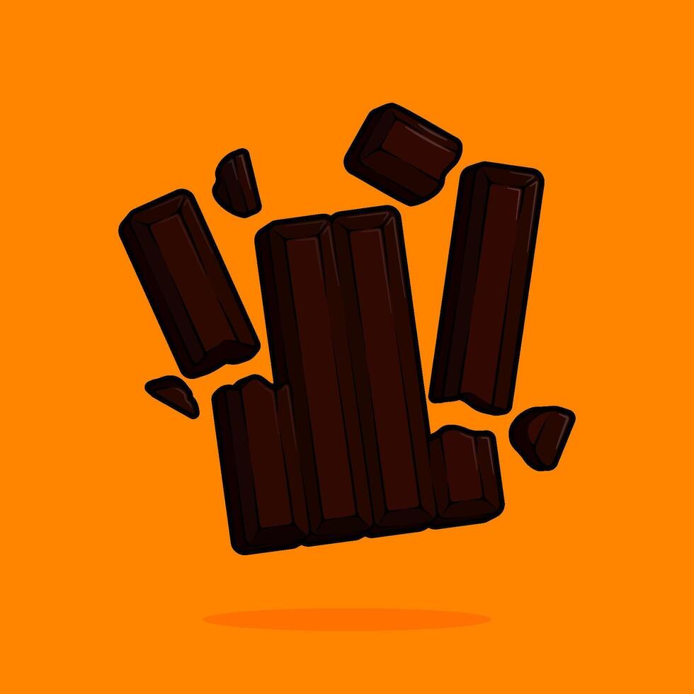 illustration of dark chocolate that is broken into pieces in line art style. Can be used for restaurants, cafes, local street food, cookbook menu covers vector