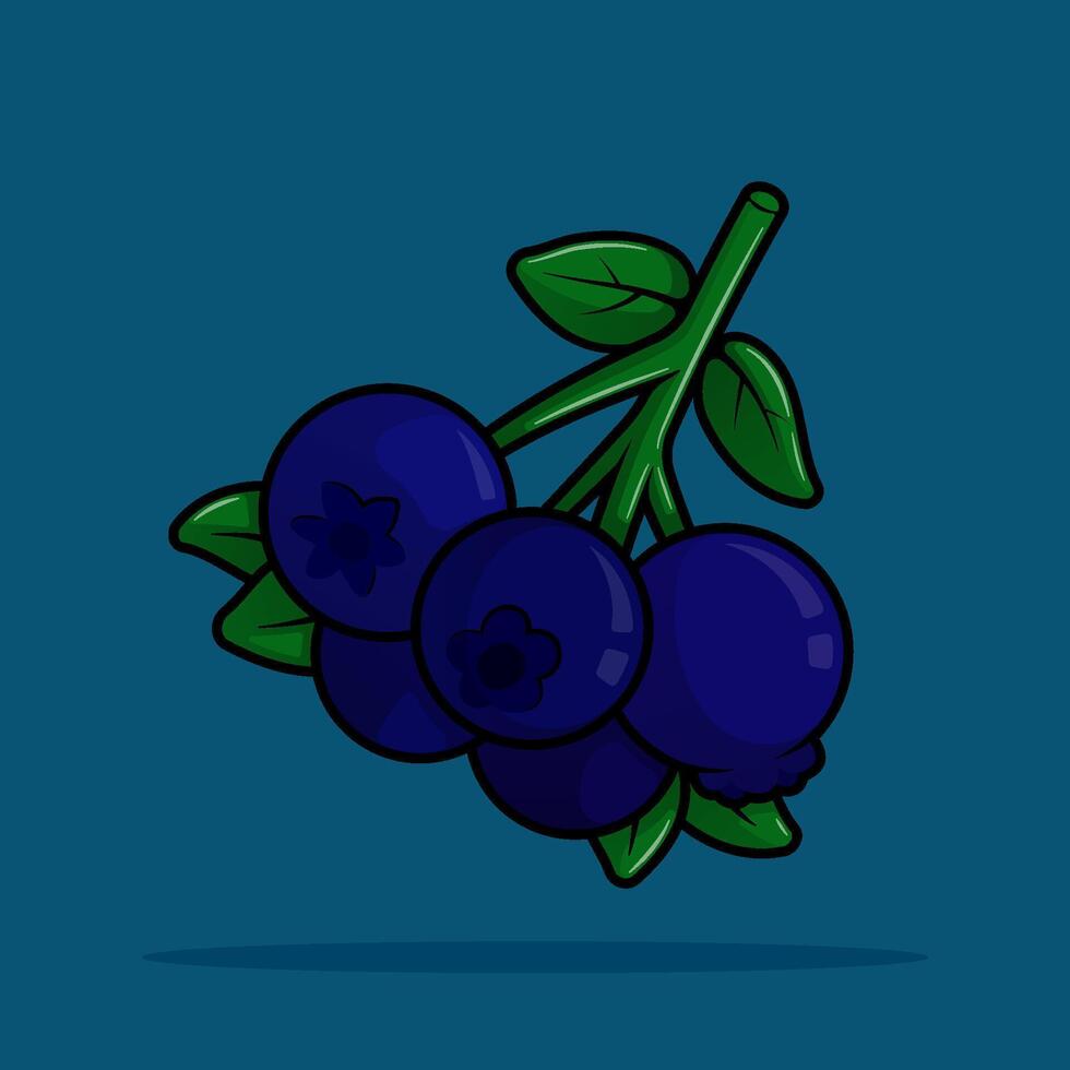 Fresh Line Cartoon Illustration of Blueberries on the Stem Capturing Their Appeal for Health and Wellness Graphics vector
