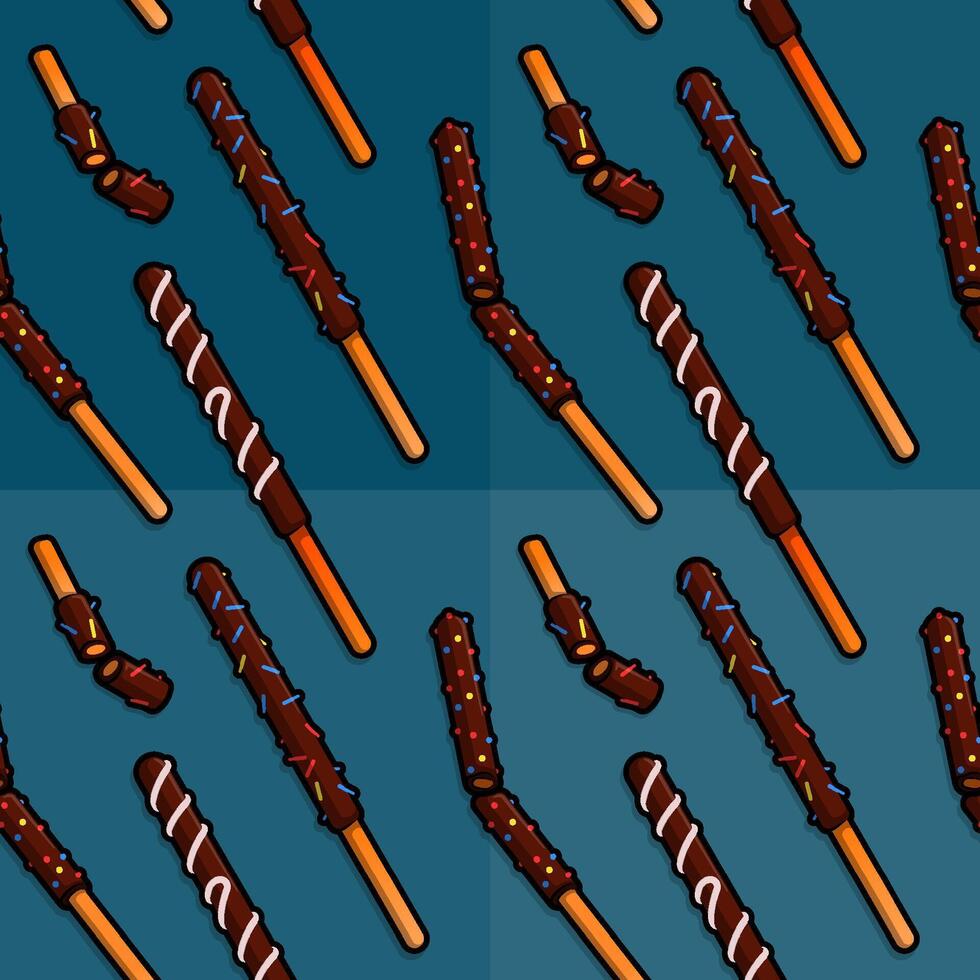 Line cartoon pattern illustration of cookie sticks generously spread with delicious chocolate topping for delightful desserts vector