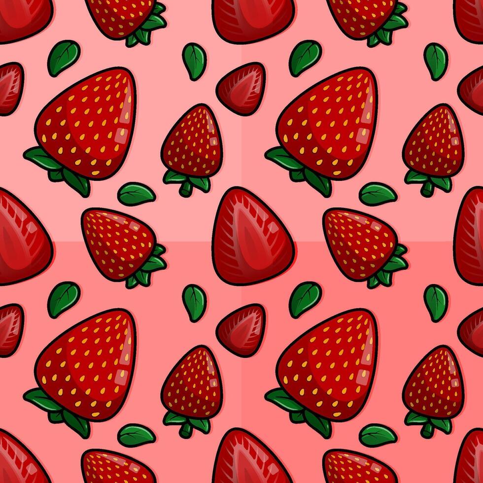 Charming Line Cartoon Pattern Illustration Showcasing Freshly Picked Whole Strawberries Perfect for Summer Produce Designs vector