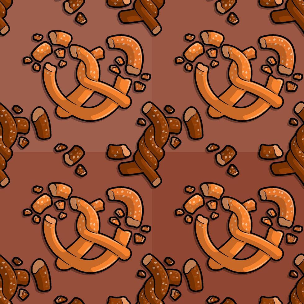 Line cartoon pattern illustration of pretzel crumb pieces mixed with twist bread crumbs ideal for savory snacks and recipes vector
