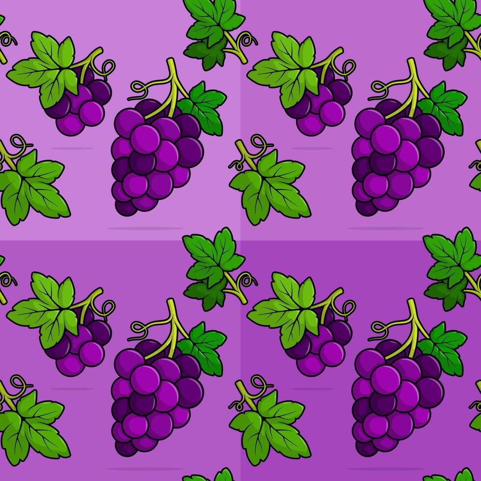 cartoon illustration of seamless pattern of grapes and leaves. can be used for menu, cover, cafe, restaurant, cookbook, ads, print, poster, website vector