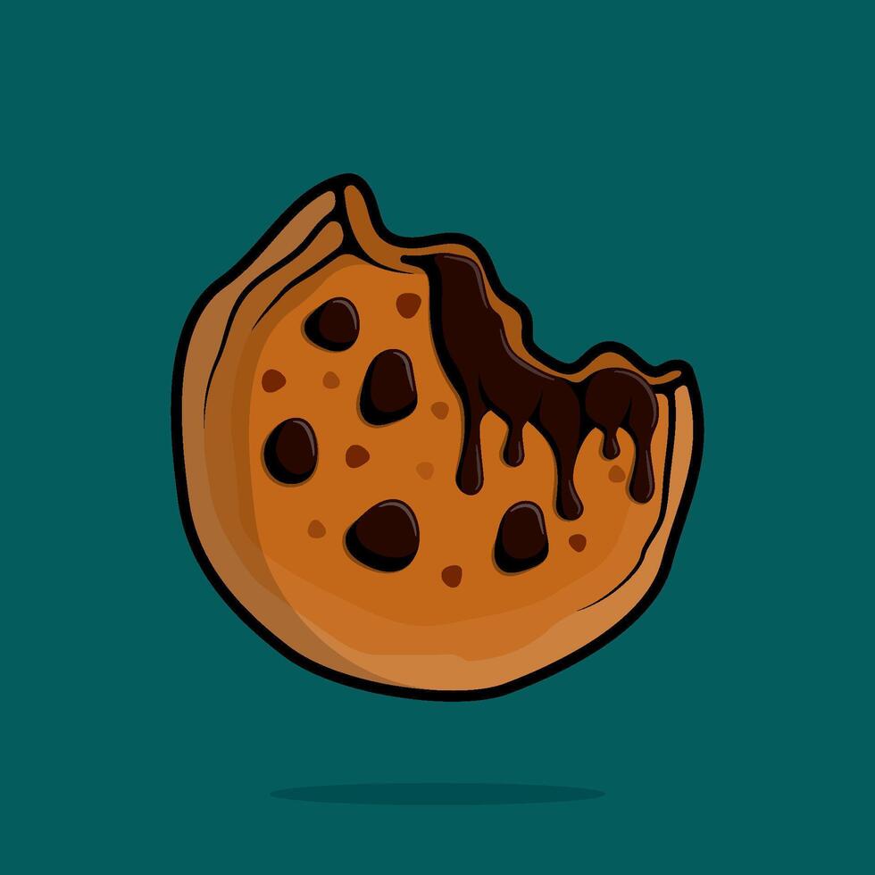 Mouthwatering Line Cartoon Illustration of Biscuit Cookies with Melted Chocolate Ideal for Dessert and Bakery Themes vector
