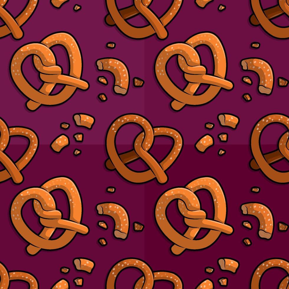 Fun Line Cartoon Pattern Illustration Showcasing Pretzel and Bread Crumbs Pieces with Sugar Sprinkles Ideal for Sweet Snack and Treat Graphics vector