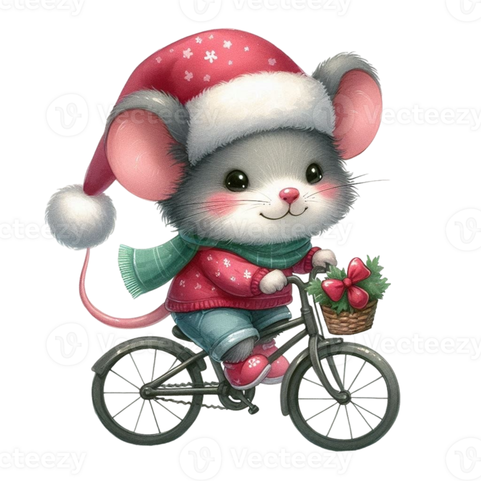 Mouse riding a bike with christmas decorations png