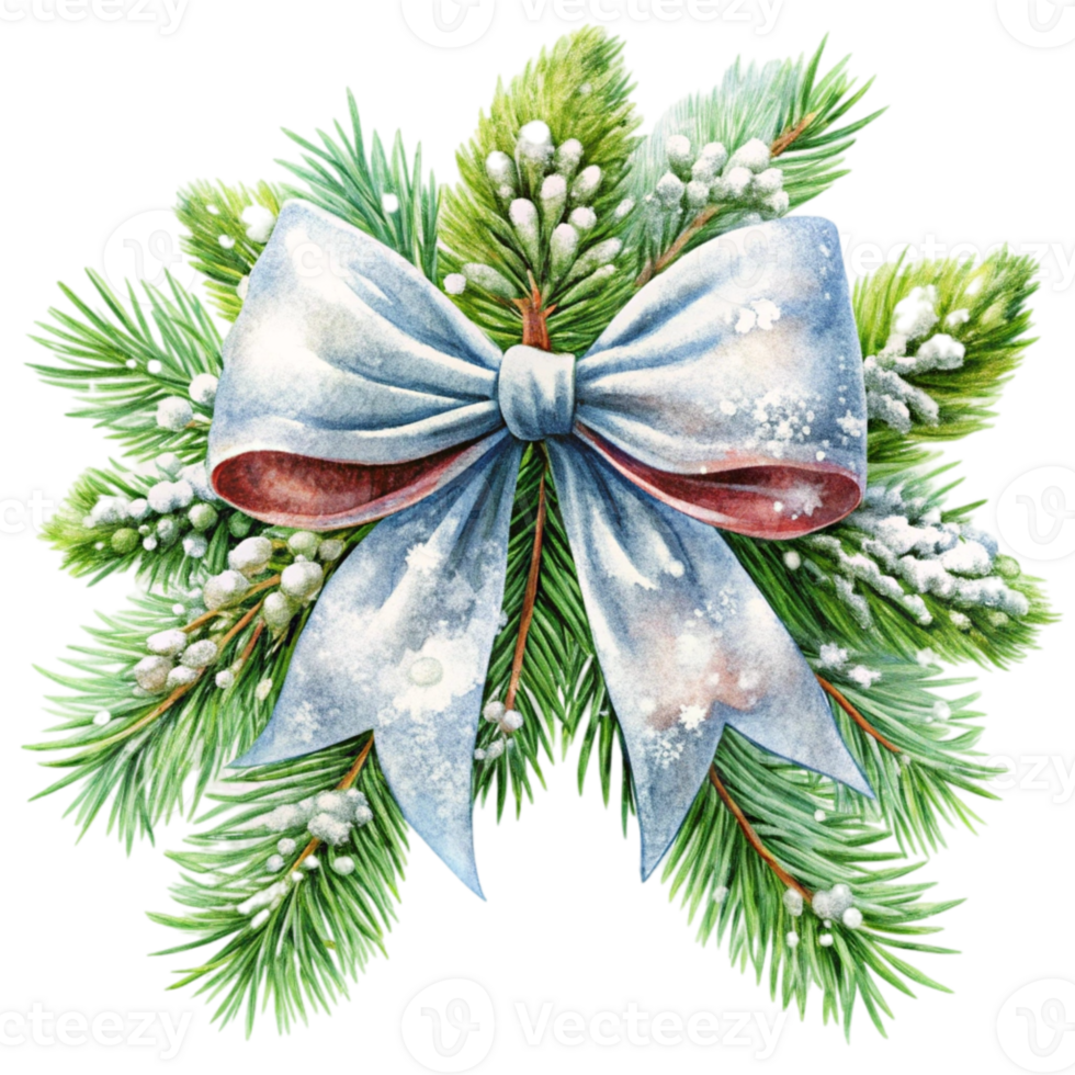 A christmas wreath with a bow and evergreen branches png