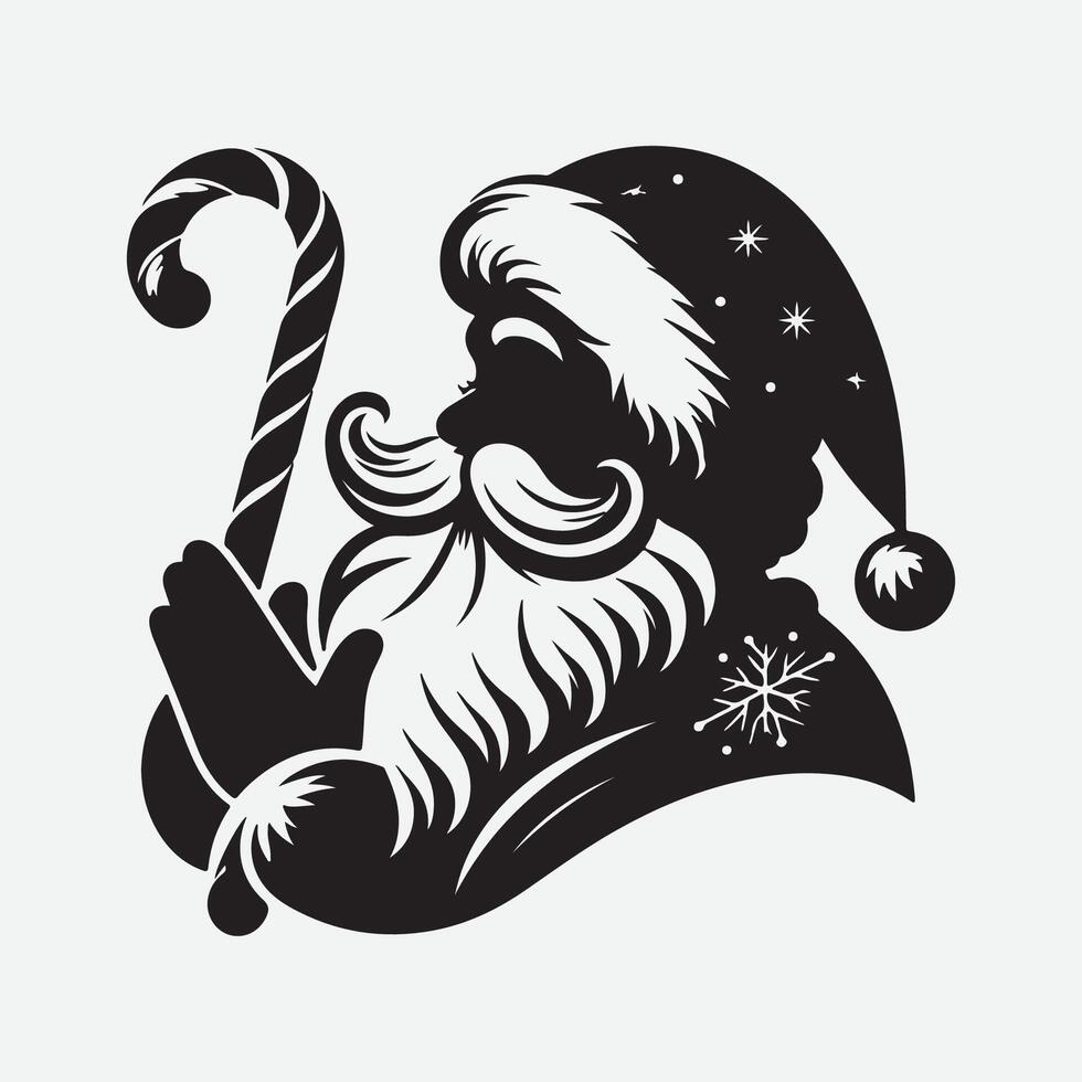 A black and white drawing silhouette of a reindeer sleigh with a Santa on the back vector