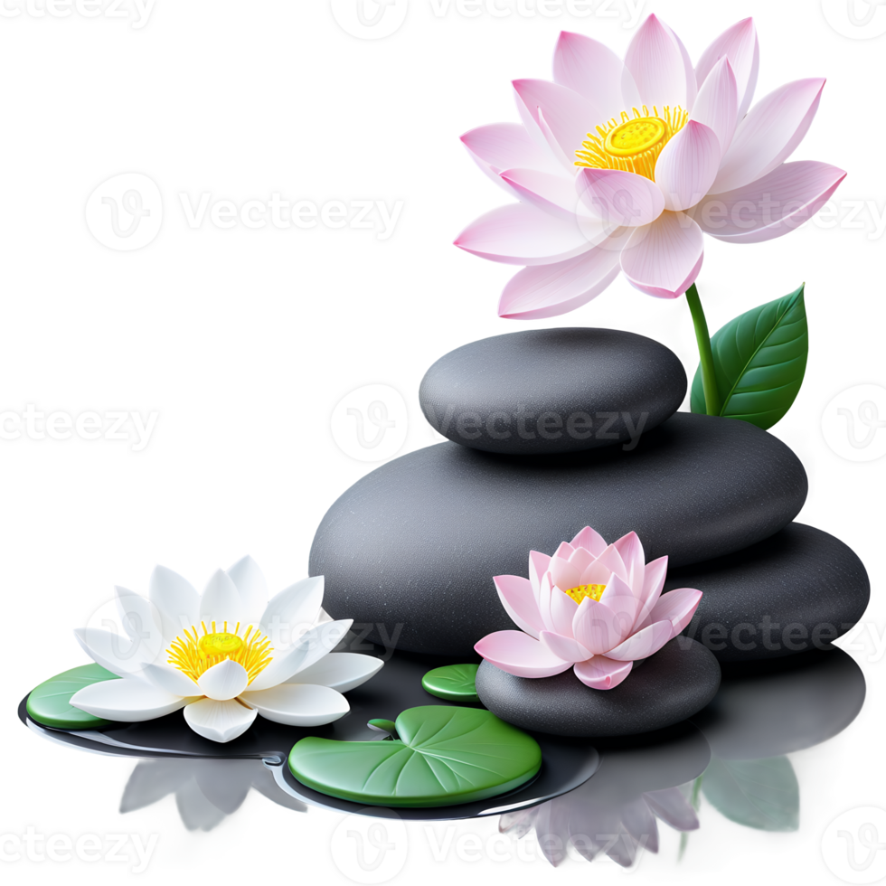 Spa Relaxation Zen Stones Water Lilies and Serenity png