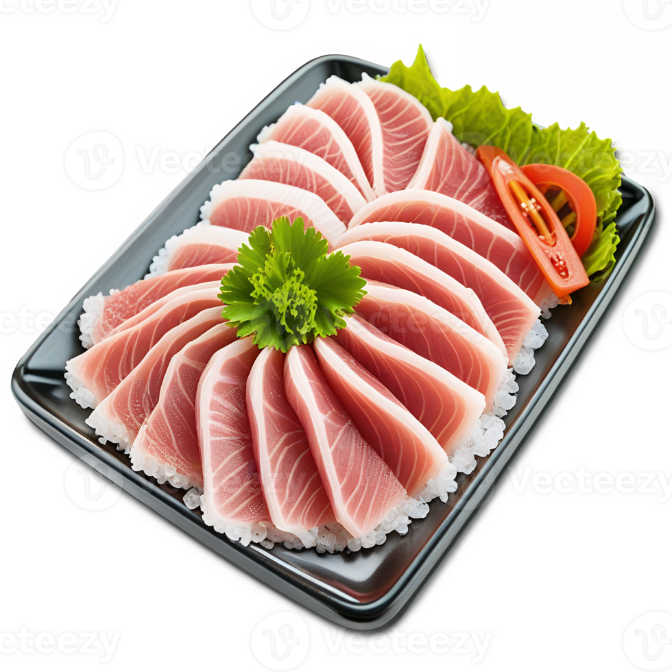 Fresh Sashimi Tuna with Rice on a Black Plate png