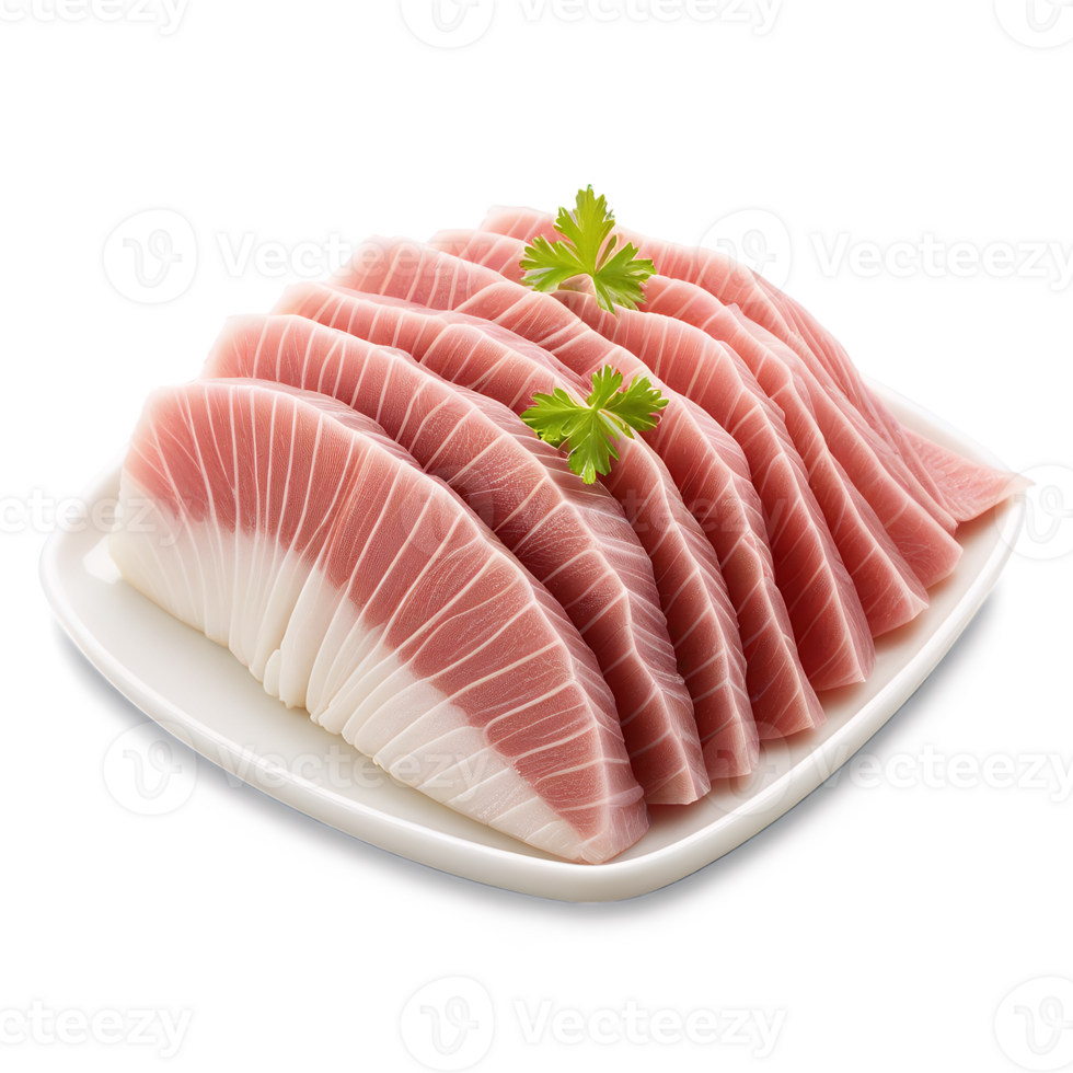 Fresh Raw Fish Sashimi on White Plate with Parsley Garnish png