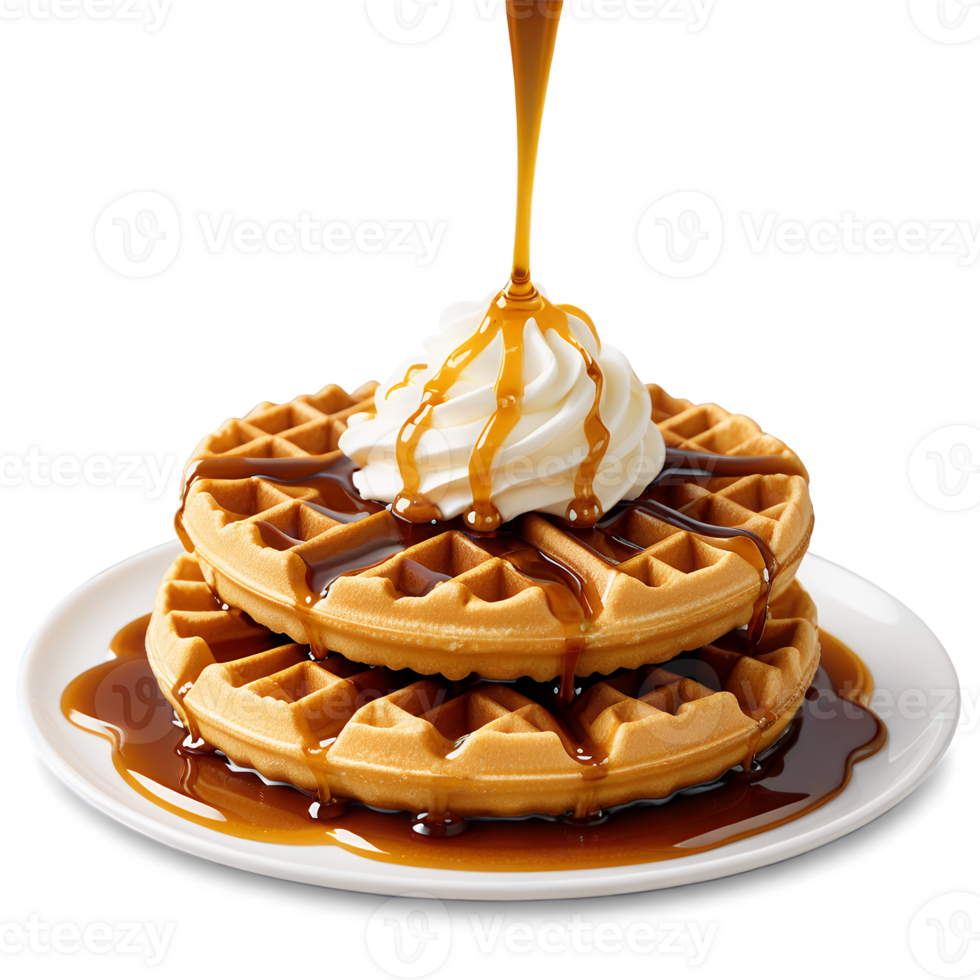 Delicious Waffles with Whipped Cream and Syrup png