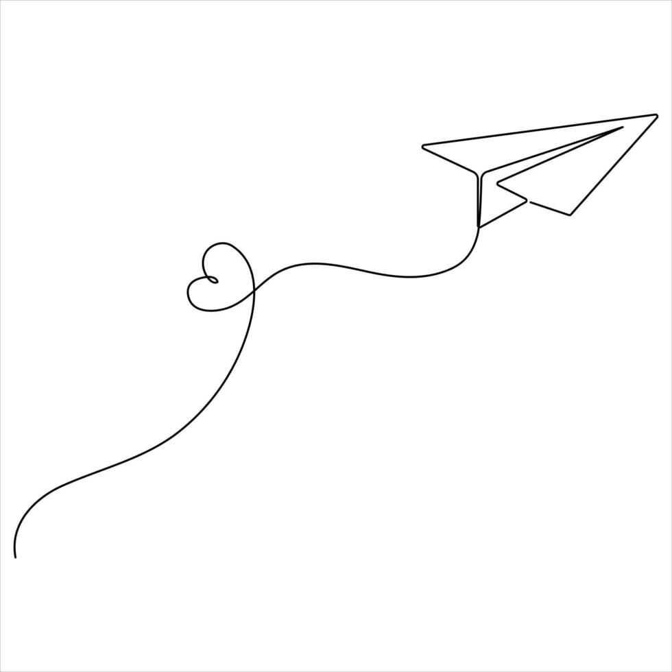 Single line continuous drawing of paper airplane Concept of plane flying outline style vector