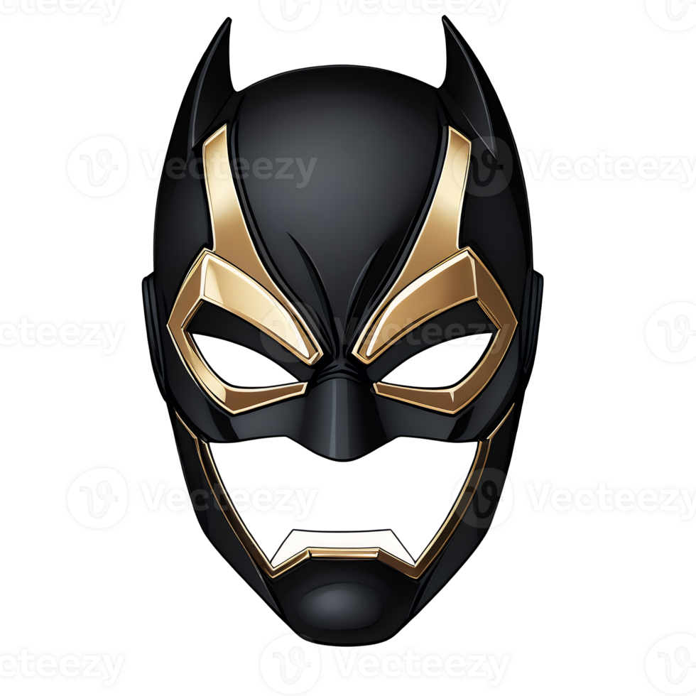 Black and Gold Superhero Mask Comic Book Illustration png