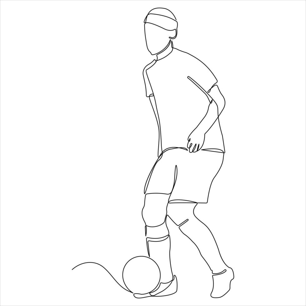 Continuous single line drawing of soccer player playing football player simple line art vector